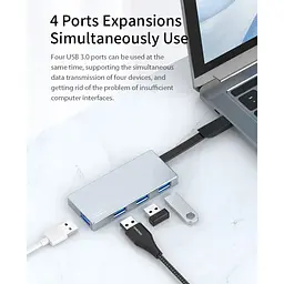 USB-адаптер Vokamo HT3, 4 в 1 HUB з вбудованим шнуром Type-C - мініатюра 8