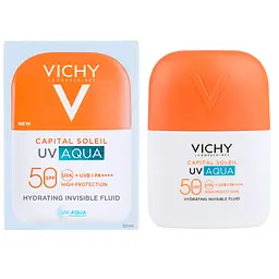 Сонцезахисний ультралегкий зволожувальний флюїд Vichy Capital Soleil UV Aqva для шкіри обличчя та зони навколо очей SPF 50 50 мл