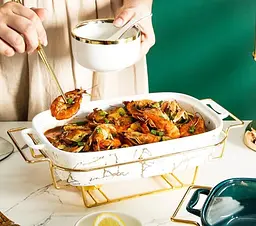 Набір з 3-х мармітів керамічних прямокутних Kitchen з кришкамискла Біло Золотий - мініатюра 10