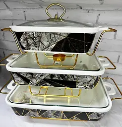Набір з 3-х мармітів керамічних прямокутних Kitchen з кришками із скла Вітраж Золотий - мініатюра 3