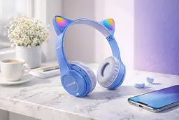 Бездротові навушники з котячими вушками та LED-підсвічуванням Cat Ear Y47 LED, Bluetooth навушники з мікрофоном Синій