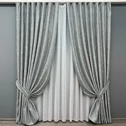 Комплект штор з тюлем VR-Textil Льон Мармур, світло-сірий з білим, 2 штори 150×270 см + тюль 500×270 см, арт. 71-131/4