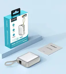 УМБ Choetech 10000mAh 35W PD3.0 USB-C In/Out, LED Display, with buid-in type-C cabel сіра - мініатюра 5