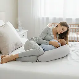 Подушка для вагітних та годування Sei Design трикотаж гіпоалергенна, наволочка з бавовни на блискавці сірий-беж 30 х 190 см (8000036178*002) - мініатюра 7