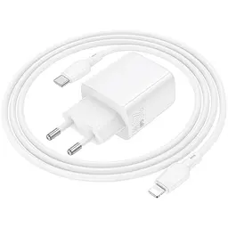 МЗП Borofone BN27 Fuente PD20W+QC3.0 (1USB-A/1C) + кабель Type-C to Lightning White - мініатюра 5
