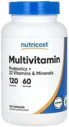 Мультивітаміни 120 капсул пробіотики + 22 вітаміни й мікроелементи Nutricost - мініатюра 1