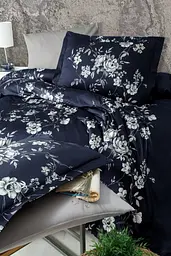 Турецька постільна білизна First Choice Cotton Satin Arya Navy blue євро - мініатюра 2