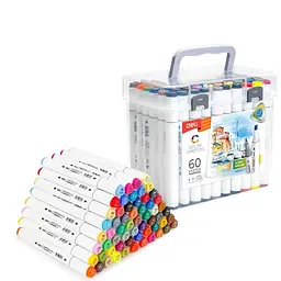 Набір двосторонніх маркерів для скетчингу Deli E70803-60 Color Emotion 60 кольорів