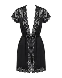 Сатиновий відкритий пеньюар на поясі Obsessive 810-PEI–1 peignoir black S/M, чорний - мініатюра 5