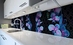 Кухонний фартух Ніч блакитної орхідеї вінілова для кухні 65х250 см квіти Чорний Happy Pocket Z184546 - мініатюра 5
