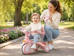 Рожевий Триколісний велосипед Baby Carriage 588 / Велосипед з з батьківською ручкою та кошиком / Велосипед-коляска - мініатюра 4