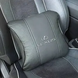 Подушка на підголівник з логотипом Lexus Екошкіра 3D Кольоровий лого Чорний-Чорний кант 1 шт