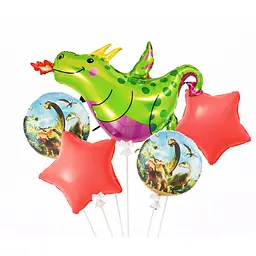 Фольгована кулька JS Balloon фігура "Дракон" 5 шт наповнення повітрям або гелієм для тематичних вечірок Різнокольоровий