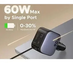 Автомобильний зарядний пристрій UGREEN EC603 90W USB-C + USB з кабелем сіре - мініатюра 2