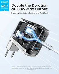 Мережевий зарядний пристрій Anker GaN Charger 100W, 2xUSB-C PD & 1xUSB-A w Display and Cable Silver (7232957) - мініатюра 5