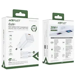 Мережевий зарядний пристрій з кабелем Acefast A73 mini PD20W GaN single USB-C charger set (C3-03) білий - мініатюра 2