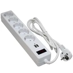 Фільтр мережевий Patron, 5 розеток, 1.8 м, білий, 2xUSB (2.1A), 10А, до 2.2 кВт, вимикач, заземлення, 3x1 мм? (SP-52-USB-W)