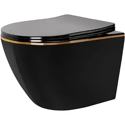 Підвісний унітаз Rea Carlo Mini Tornado Flat безободковий 49x36 см black із краєм gold REA-C4695