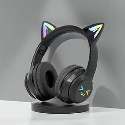 Дитячі бездротові навушники CATEAR BT618 з вушками та RGB-підсвіткою Bluetooth чорні - мініатюра 3