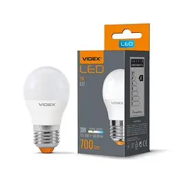 Світлодіодна лампа E27, 7 Вт, 3000K, G45, Videx, 700 Лм, 220V (VL-G45e-07273)