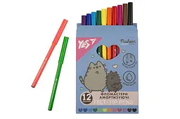 Набір фломастерів Yes Pusheen 12 кольорів з амортизуючим наконечником на водній основі (650581)
