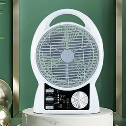Вентилятор портативний Solar з USB, Bluetooth, MP3, FM-радіо / Акумуляторний вентилятор з LED підсвічуванням, 2 швидкості, 6Вт 5500 мАг - мініатюра 5