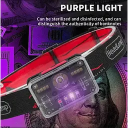 Ліхтар налобний акумуляторний M-006 XPG+8SMD+4SMD із сенсорним керуванням червоний синій зелений білий ультрафіолет - мініатюра 3