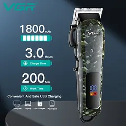 Машинка для стрижки волосся акумуляторна для чоловіків VGR V-665 Professional LED Display - мініатюра 5