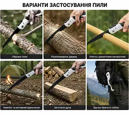 Пила садова складана, лезо 60 см / Портативна пилка по дереву / Пила ручна для обрізки саду - мініатюра 3