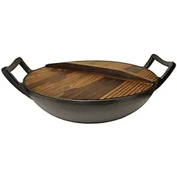 Вок казан Grilli чавунний 35.5x10 см з дерев'яною кришкою (9637) - мініатюра 3