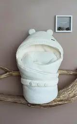 Зимовий комплект на виписку (конверт + комбінезон) Мішутка молочний - мініатюра 8