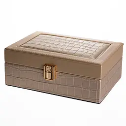 Скринька для прикрас з екошкіри 10 відділень із дзеркалом 20×14×8 см органайзер для прикрас Золотистий Yiwu HP-5-19GOLD - мініатюра 2