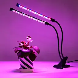 Фітолампа USB для росту рослин на 2 лампи гнучка, світлодіодна LED фіто лампа повного спектру професійна 2 гілки на прищіпці світильник для кімнатних квітів орхідей розсади лед фітолампа на два фітосвітильника для підсвічування та регулювання яскравості - мініатюра 4