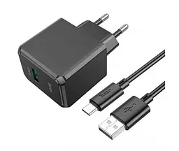 Адаптер зарядний пристрій Hoco CS12A (1 USB 18 W) + кабель USB Type-C (чорний)