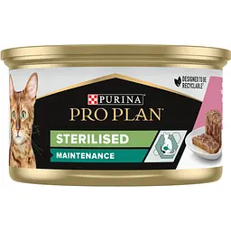 Вологий корм для дорослих котів після стерилізації Purina Pro Plan Sterilised шматочки у паштеті з тунцем та лососем 85 г (12458938) - мініатюра 2
