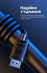 Аудіовідеокабель UGREEN HD175 2 м HDMI 2.1 штекер на штекер 8K 60 Гц 4K 120 Гц 48 Гбіт/с eARC динамічний HDR VRR QMS ALLM QFT сумісний із версіями 2.0/1.4 підтримка 3D екранування фольгою та алюмінієво-магнієвим обплетенням чорний зі сріблястими роз’ємами (45432) - мініатюра 5