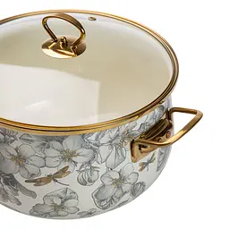 Каструля емальована 6,5 л зі скляною кришкою, flowers Yiwu HP-2-107 - мініатюра 5