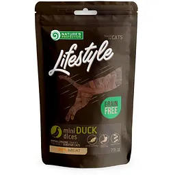 ласощі для котів, міні кучоски утки, Nature's Protection Lifestyle snack for cats mini duck dices 75g