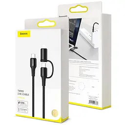 Кабель Baseus Twins Cable Type-C to Type-C\Lightning 60W 3A 1m CATLYW-H01 Black - мініатюра 2