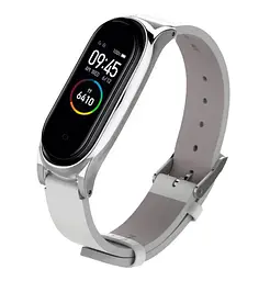 Шкіряний ремінець Primo Mijobs для фітнес-браслета Xiaomi Mi Band 5 White Silver - мініатюра 2