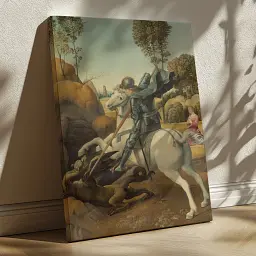 Інтер'єрна картина Святий Георгій та дракон, Рафаель, Raphael, Saint George and Dragon, релігійний декор, 80×60 см (id6948)