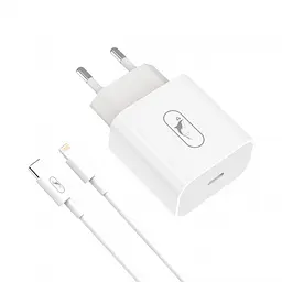 Мережевий зарядний пристрій SkyDolphin SC38T (USB TYPE-Cx2.4A) Білий (MZP-000182) + кабель Lightning