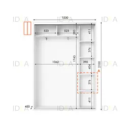Шафа-купе Idea серія 5 150 x 45 x 210 см Білий Дзеркало - мініатюра 2