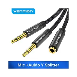 Кабель мультимедійний Jack 3.5mm 4pin F to 2X 3.5mm M Vention (BBTBY) - мініатюра 2