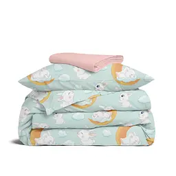 Дитяча постільна білизна в ліжечко SOFT BUNNY CS3, м'ята (BunnyMoonOrangeMint_40Rose_140)