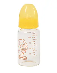 Пляшечка для годування скляна з силіконовою соскою 0+ Baby team 150 мл Жовтий