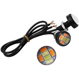 LED Денні ходові вогні ДХО очі врізні D23 мм 3W 12V Білі з Жовтим поворотами 2 шт.