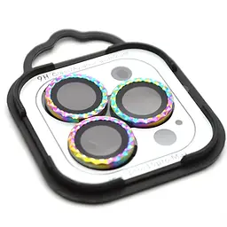 Захисне скло Metal Shine на камеру (у упак.) для Apple iPhone 15 Pro (6.1) / 15 Pro Max (6.7) Бузковий / Rainbow - мініатюра 3