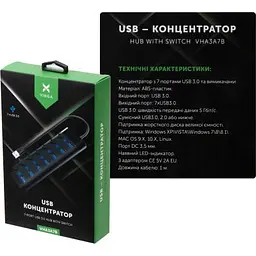 Концентратор Vinga USB3.0 to 7*USB3.0 1m cable with Switch and Power Adapter (VHA3A7B) - мініатюра 7