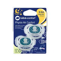 Пустушка силіконова Bebe Confort Physio Air Dummy Phospho Bblue Octopus, анатомічна, 0-6 міс., 2 шт., синя (3104201940) - мініатюра 4
